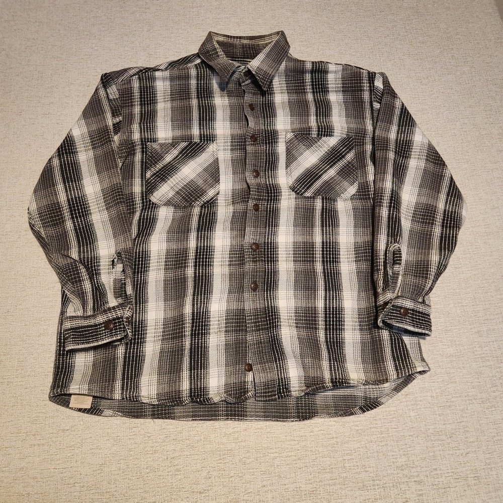 Unbranded Flannel Shirt Mens XL Grey Plaid Long Sleeve Cotton Casual Pocket